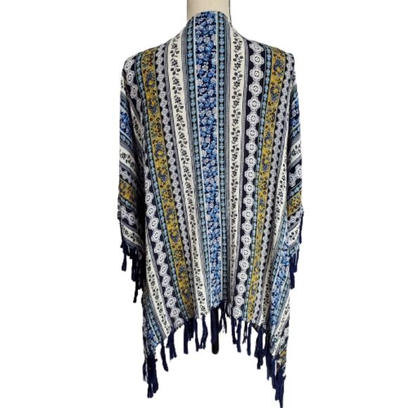 Umgee Bohemian Handkerchief Blue Floral Tassel Cardigan S/M - Picture 4 of 5